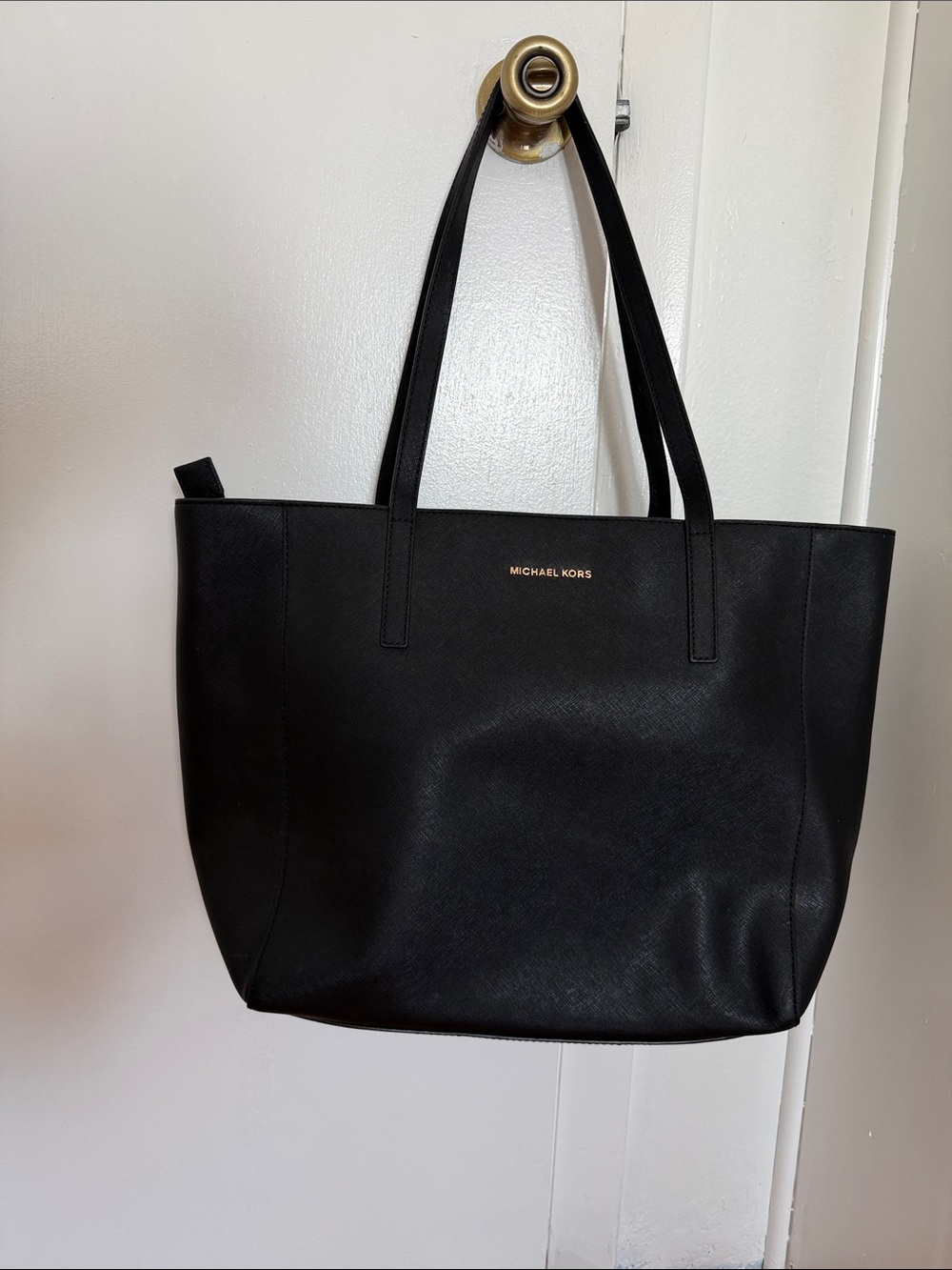 Michael Kors Black Saffiano Tote with Gold Logo